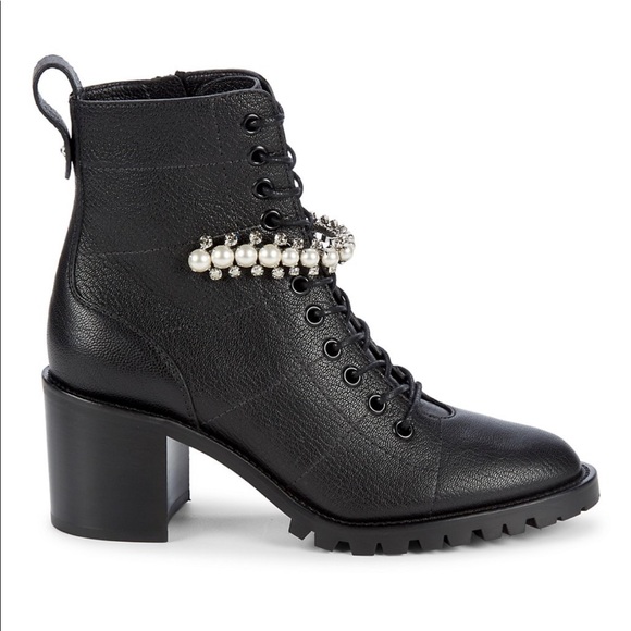 Jimmy Choo | Cruz Embellished Leather Combat Boots - Picture 3 of 14